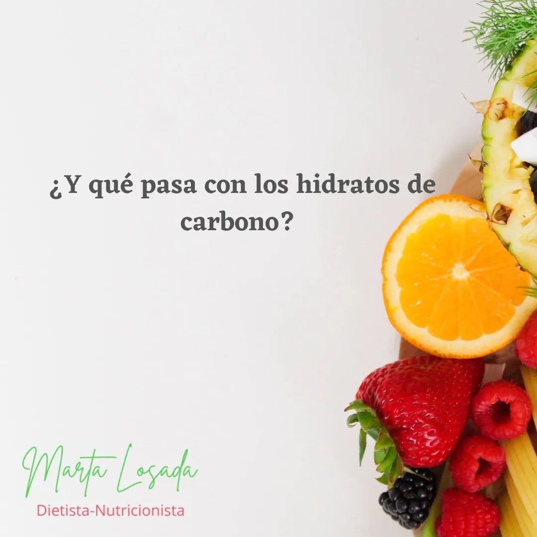 Poster con texto ¿ y qué pasa con los hidratos de carbono ?